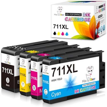 Imagem de Miss Deer Cartuchos de tinta de substituição 711XL para tinta HP 711 711XL, funciona para impressora HP Designjet T120 T520 24" T520 36" (preto, ciano, magenta, amarelo) pacote com 4