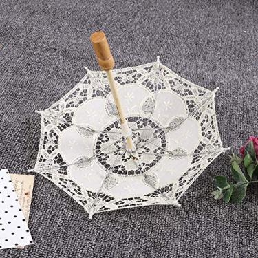 Imagem de GLOGLOW Suprimentos de Secagem Acessório de Noiva para Casamento, Alça de Madeira, Tamanho Pequeno, Bege, Guarda-chuva de Renda Feito à Mão de 10 X 11,4 Polegadas, Nan (Trombeta bege)