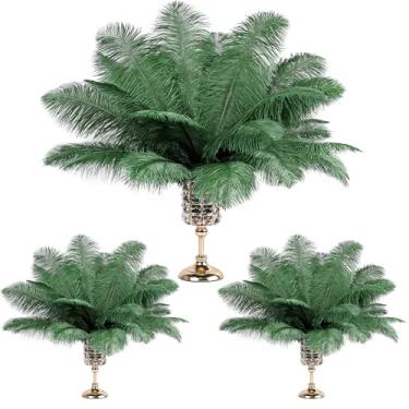 Imagem de THARAHT Penas de avestruz 90 peças de grande volume natural para vaso artesanato festa de casamento centros de mesa decoração de árvore de Natal penas, verde escuro
