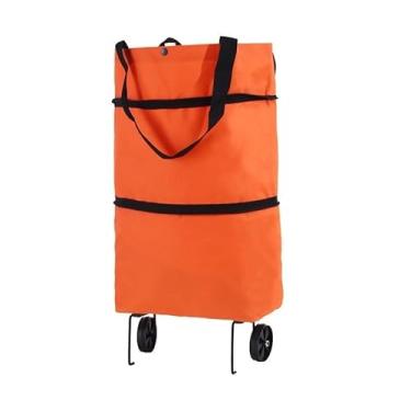 Imagem de Carrinho dobrável portátil, carrinho de compras, carrinho leve com rodas, carrinho de mão doméstico, trailer pequeno - 46 * 41 * 27cm(Laranja-vermelho)
