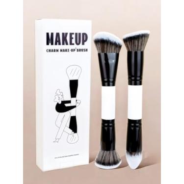 Imagem de Conjunto de pincéis de maquiagem preto e branco | Kit completo com pincéis de base, blush, pó e destaque, ferramentas profissionais de beleza para maquiagem facial 19-3