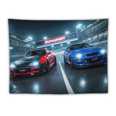 Imagem de HouLaiZhe JDM Tapeçaria de carro Sup Vs R32 Sprint Jdm carro pendurado na parede quarto decoração de casa tapeçarias estética piquenique decoração de parede arte de parede para dormitório sala de