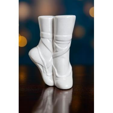 Imagem de Vaso de sapatilhas de balé decorativo branco brilhante, suporte de flor de gesso, decoração de casa minimalista moderna (branco brilhante)
