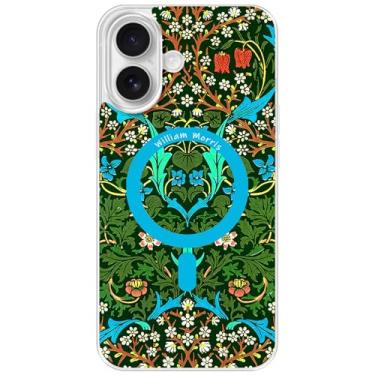 Imagem de Berkin Arts Capa transparente compatível com iPhone 16 Plus [compatível com Magsafe], estampa decorativa Art Nouveau (Blackthorn by Morris)
