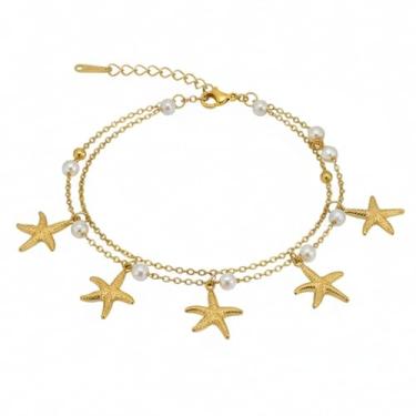Imagem de I Jewels Pulseira feminina banhada a ouro com pingente de estrela do mar elegante (ADB584FL)