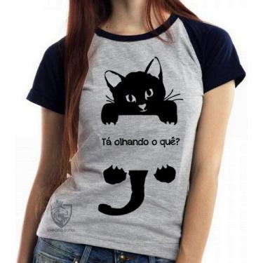 Imagem de Baby look blusa feminina ou Camiseta unissex Gato tá olhando o quê  - 