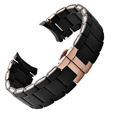 Imagem de KAPPDE Pulseira de relógio de aço revestida de borracha de silicone preta branca para Armani AR5905|5906|5920|5919|5859 pulseira feminina 20 mm homem 23 mm (ouro rosa preto, 20 mm)