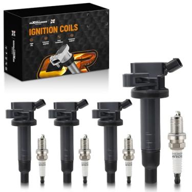 Imagem de maXpeedingrods Conjunto de 4 bobinas de ignição UF247 e velas de ignição de irídio para Toyota Matrix Celica GT Corolla CE/LE/S, para Chevrolet Prizm para Pontiac Vibe1.8L L4, kit de bobina de ignição