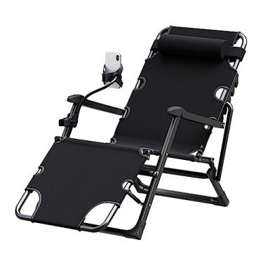 Imagem de ONDHGFBGB Espreguiçadeira reclinável, cadeira de jardim dobrável com apoio de cabeça, suporte de telefone, reclinável ajustável ao ar livre para pátio, gramado, praia, acampamento