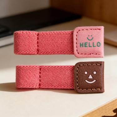 Imagem de Organizador de enrolador de cabos de couro, lindos adesivos de ícone de desenho animado, envoltório de cabo compacto para fones de ouvido e dados, mesa de viagem, armazenamento doméstico, Olá