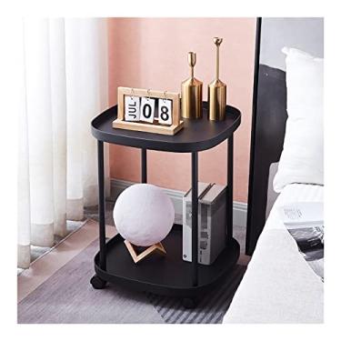 Imagem de Mesa de canto de 2 níveis, mesa lateral pequena, mesa de sofá, mesa de centro com prateleira aberta, mesa de cabeceira para sala de estar, espaço pequeno (cor: preto)