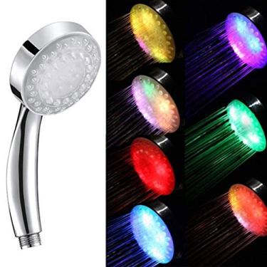 Imagem de AkosOL Chuveiro de banheiro LED portátil romântico automático 7 cores 5 luzes LED entrega chuva cabeça única redonda compatível com banho de água B