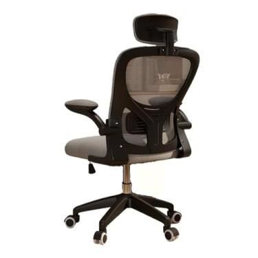 Imagem de Cadeira ergonômica de escritório cadeira de mesa com encosto alto executivo, roda de nylon e apoios de braço ajustáveis, cadeira de escritório com rodinhas de malha (cinza)