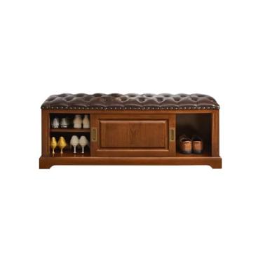 Imagem de Banco de troca de sapatos pode sentar e usar banco de sapatos porta de casa madeira maciça multifuncional armazenamento varanda entrada (80 cm)