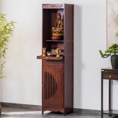 Imagem de Mesa de altar de Buda de bambu com armazenamento, armário de meditação de santuário pequeno, mesa de oferta chinesa para casa, nicho compacto (39 x 33 x 170 cm)