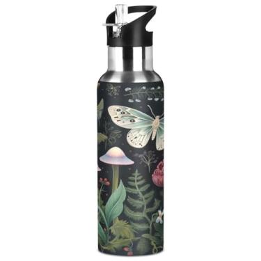 Imagem de Burbuja Garrafa de água de aço inoxidável com cogumelo borboleta, garrafas de água isoladas a vácuo com tampa de canudo para esportes, academia, escola - à prova de vazamento e suor, sem BPA, 946 ml
