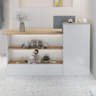 Imagem de Mesa de recepção, balcão de caixa, balcão de recepção de recepção, balcão de varejo, mesa de recepção com balcão, recepcionista, mesa de recepção pequena, balcão de loja, caixa L-Shap (madeira co