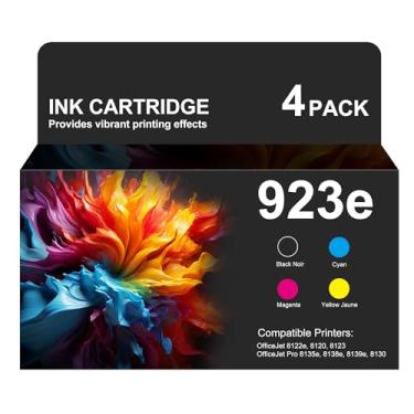 Imagem de Cartuchos de tinta 923e 923XL Pacote com 4 impressoras de alto rendimento para HP 923 923e 923XL, compatíveis com HP OfficeJet Pro 8125 8135 8139 8138 8120 8122 8124 8130 8132 8134 Preto, ciano