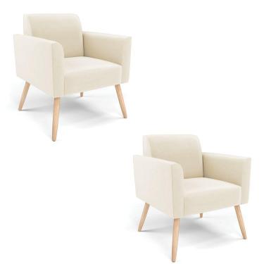 Imagem de Kit 2 Poltronas Pés Palito Natural Marisa Veludo D03 - D\'rossi Cor Bege