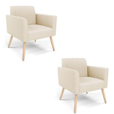 Imagem de Kit 2 Poltronas Pés Palito Natural Marisa Linho D03 - D\'rossi Cor A19 Bege