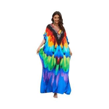 Imagem de Caftã Turco Estampado para Praia - Conjunto de Biquini e Vestido Maxi,