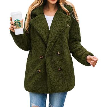 Imagem de Casaco Oversized de Sherpa Fleece com Pelo Sintético Verde PRETTYGARDE
