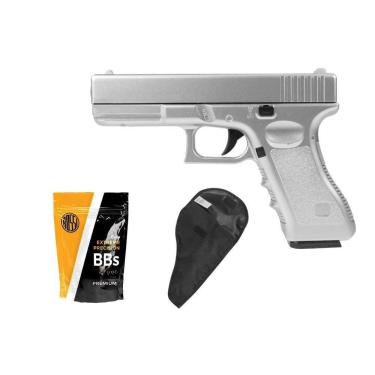 Imagem de Pistola Airsoft Vg Gk-v20 Silver Metal Mola 6mm + Coldre Bb