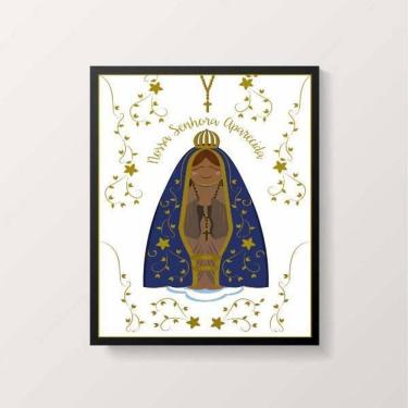 Imagem de Quadro Nossa Senhora Aparecida 45X34Cm Vidro Moldura Preta