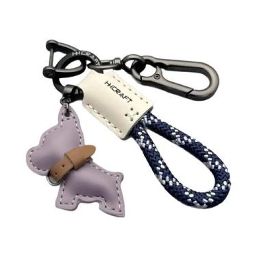 Imagem de Chaveiro De Couro Genuíno Artesanal Para Bulldog Francês Com Alça Anti