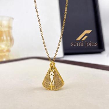 Imagem de Colar Nossa Senhora Aparecida Banhado Ouro 18k Semi Joia religiosa, nã