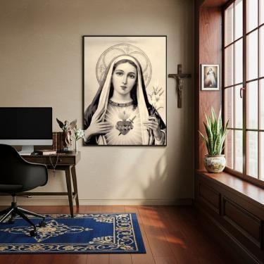 Imagem de Quadro Sagrado Coração De Maria P&B  - 70x50cm