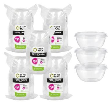 Imagem de Kit Potes Bowl Descartáveis 750ml 100un Freezer Microondas GourMax Reu