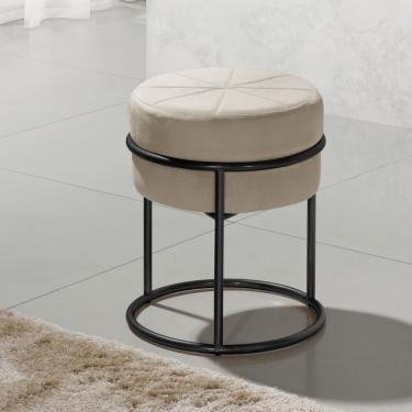 Imagem de Puff Banqueta Riad Redondo com Assento em Espuma Revestimento em Veludo Bege
