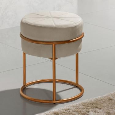 Imagem de Puff Banqueta Riad Redondo com Assento em Espuma Revestimento em Veludo Bege