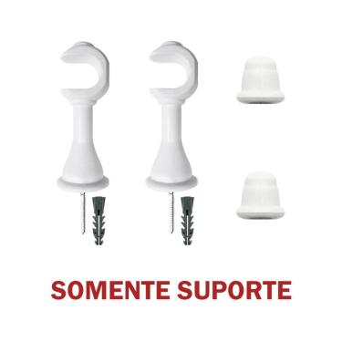 Imagem de Kit Varão para Cortina Simples 2 e 00m 19mm com Ponteira e Suporte Somente Acessórios Branco OEM