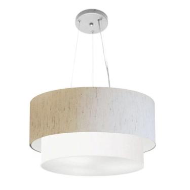 Imagem de Lustre Pendente Duplo Cilíndrico Md-4061 com Cúpula em Tecido 50x40CM Bivolt linho-bege-branco Vivare Brasil Iluminação