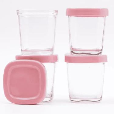 Imagem de Pote para Armazenamento de Alimentos Infantis Petit Piá 150ML Rosa Kit 4 Unidades em Vidro com Tampa Livre de BPA