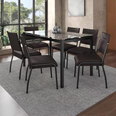Imagem de Conjunto de Jantar Alexa 6 Lugares Tampo de Vidro com Acabamento fosco-café 140X80CM com 6 Cadeiras