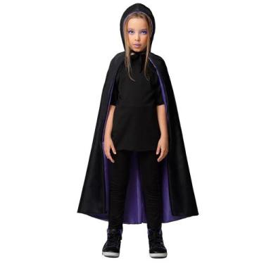 Imagem de Capa Bruxa Infantil Dupla Face Fantasia Ravena de Halloween - Fantasia