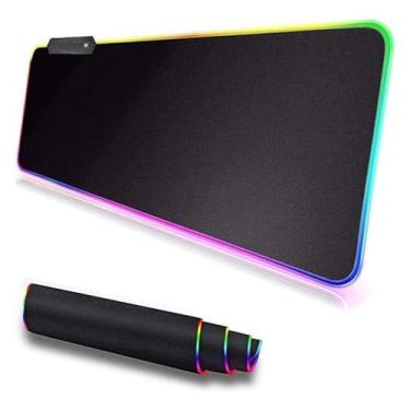 Imagem de Mousepad Gamer Borda LED RGB 7 Cores Grande Antiderrapante USB 80x30cm