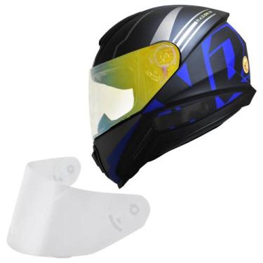 Imagem de Capacete Moto Norisk Razor Full Azul Viseira Dourada Light, Preto Azul