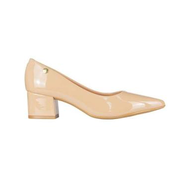Imagem de Sapato Scarpin Vizzano Salto Bloco Verniz, Bege, 37