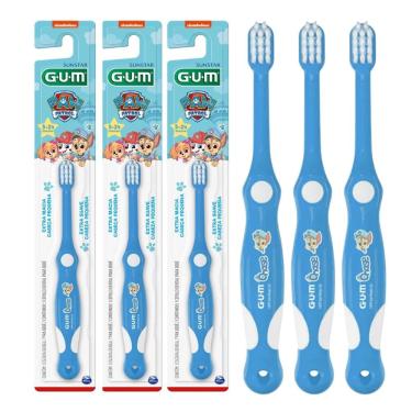 Imagem de Kit 3 Escova de Dente Infantil Bebê Gum Dentinho Patrulha Canina Extra Macia Azul para 3 a 24 Meses
