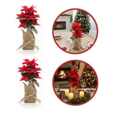 Imagem de 2 Vasos Juta Vermelho Bege Decoração Mesa Natal Casa Bege Juta