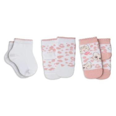 Imagem de Meia infantil kit com 3 pares lupo baby, 0 a 4 meses, Rosa