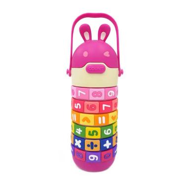 Imagem de Garrafa de Água Infantil 430ML Educativa com Tabuada Rosa com Anéis Giratórios e Alça