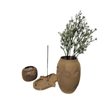 Imagem de Kit Decoração Meditação Zen Vaso Porta Vela e Incensário - 3d