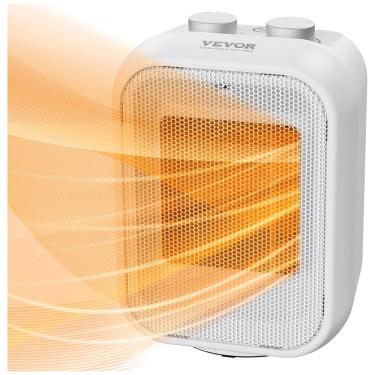 Imagem de Aquecedor e Ventilador Elétrico Portátil com Termostato e Silencioso, 110V 1500W, VEVOR, Branco