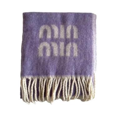 Imagem de Cachecol Feminino Grosso De Lã Bicolor Com Padrão De Letras, Lavável À