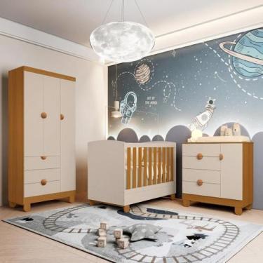 Imagem de Quarto de Bebê Completo Berço 2 em 1, Cômoda e Guarda Roupa 100% MDF A